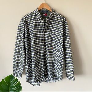 Tommy Hilfiger Plaid Button Down Shirt Green & Navy Men's Size Large